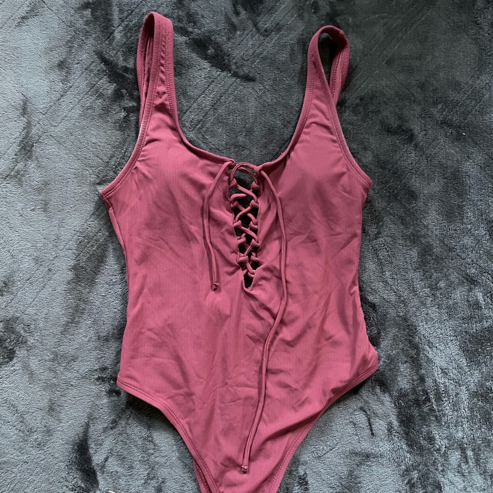 Pink one-piece swimsuit!